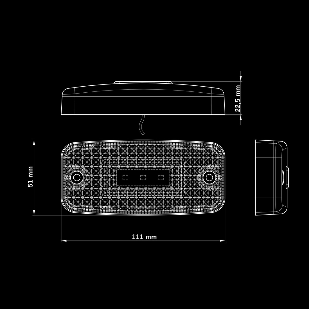 LED Side Marker Light 12-24V + 5m Cable - Amber