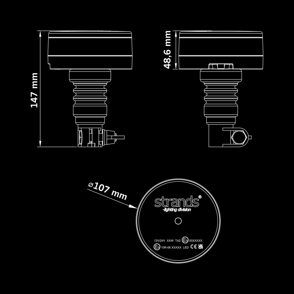 Unity LED Beacon Warning Light | Flexi Pole Mount | Ø107mm