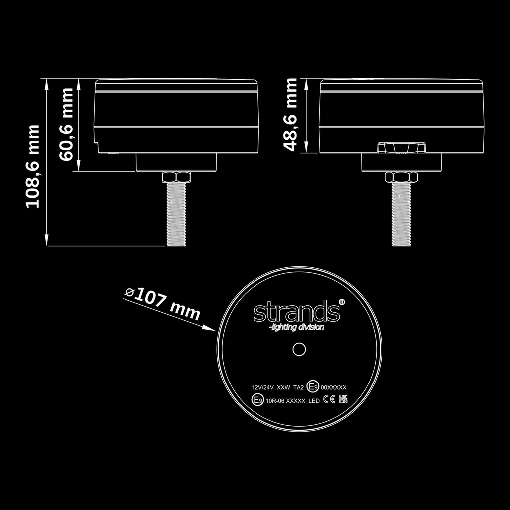 Unity LED Beacon Warning Light | Single Bolt Mount | Ø107mm