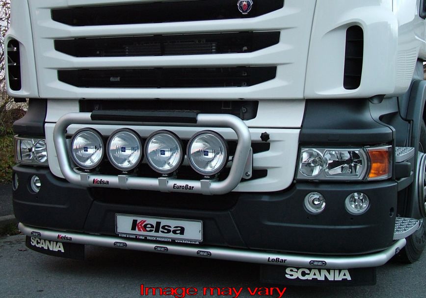 Aluminum LoBar for Scania R2 with High Bumper | 5 White & 2 Amber LEDs