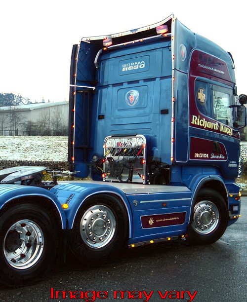 RVS SideStrips voor Scania R2 V8 6x2 | Wielbasis 4050mm | 4 Oranje LEDs | Uitlaat Linksvoor