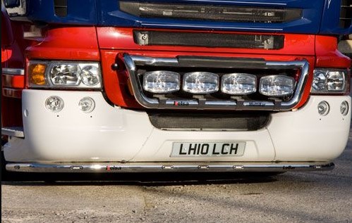 Stainless Steel LoBar for Scania R2 with Low Bumper | 5 White & 2 Amber LEDs