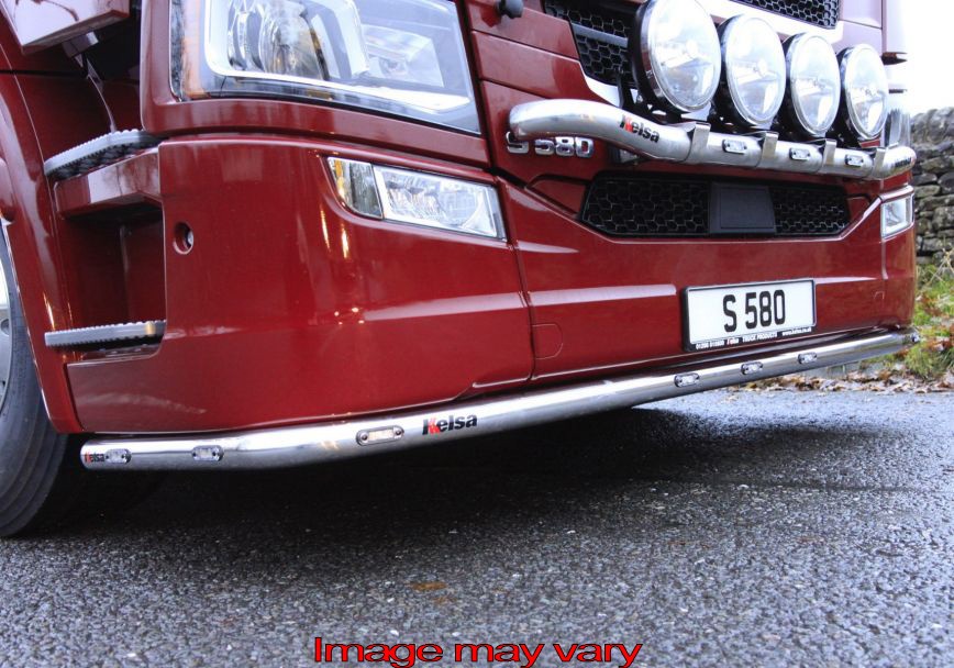 Stainless Steel Lobar for Scania NextGen R&S with Low Bumper | 5 White & 2 Amber LEDs