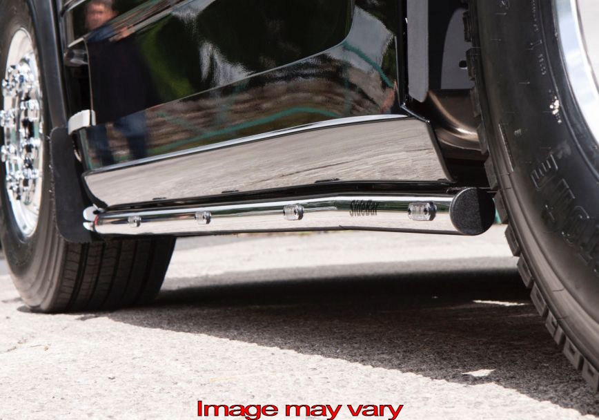 RVS SideBars voor Scania R2 met lage SideSkirts (Uitlaat onder Truck) | 5 Oranje LEDs