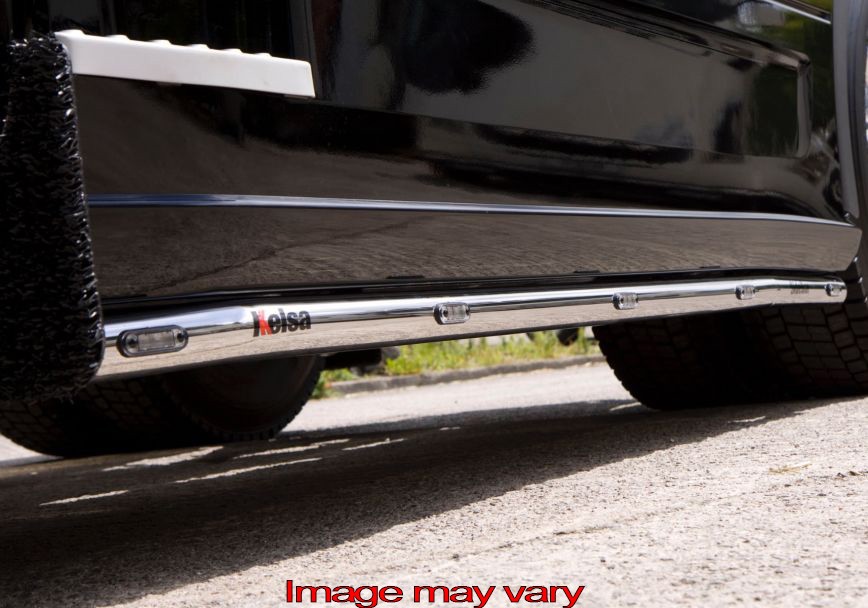 RVS SideBars voor Scania R2 met lage SideSkirts (Uitlaat onder Truck) | 5 Oranje LEDs