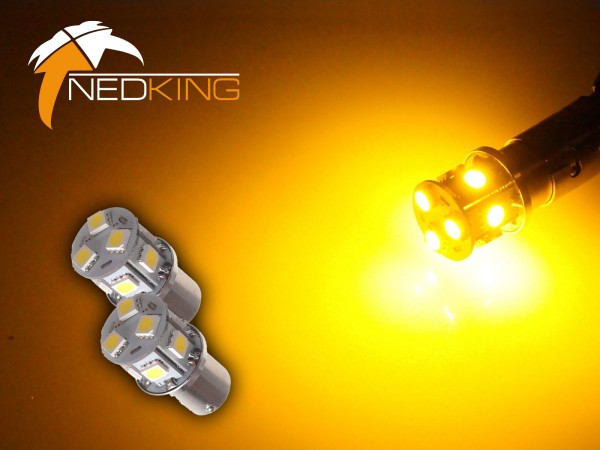 BA15s Lampen met 9 SMD LEDs Geel | Set van 2 stuks