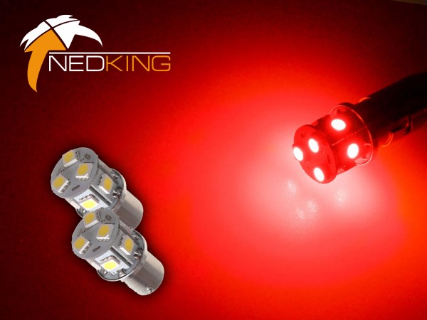 BA15s Lampen met 9 SMD LEDs Rood | Set van 2 stuks
