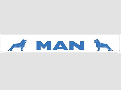 Spatlap Achterbumper voor MAN | Wit met Blauwe Opdruk | 238x35cm